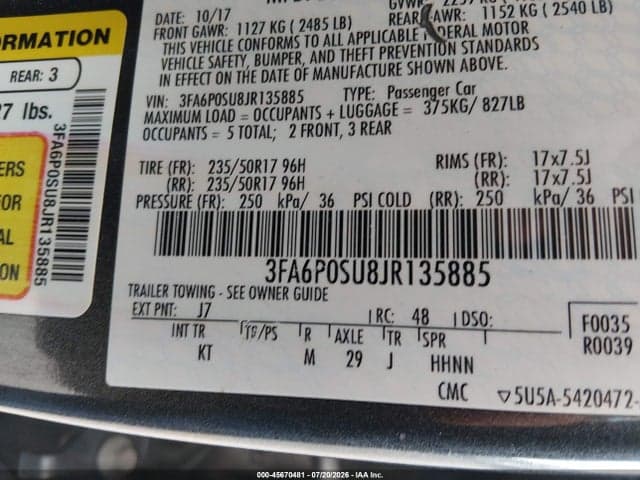 2018 FORD FUSION ENERGI PLATINUM/TITANIUM 9