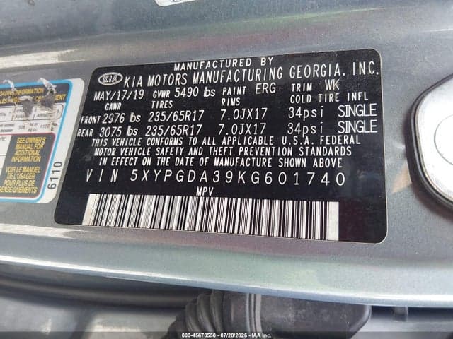 2019 KIA SORENTO 2.4L LX 9