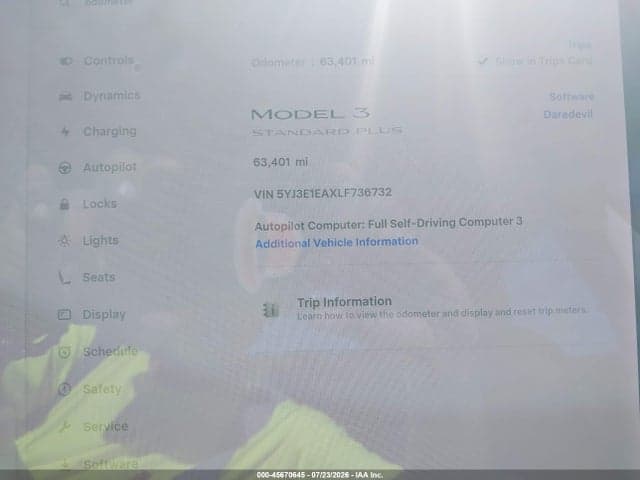 2020 TESLA MODEL 3 STANDARD RANGE PLUS REAR-WHEEL DRIVE/STANDARD RANGE REAR-WHEEL DRIVE 7