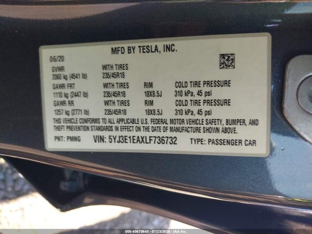 2020 TESLA MODEL 3 STANDARD RANGE PLUS REAR-WHEEL DRIVE/STANDARD RANGE REAR-WHEEL DRIVE 9