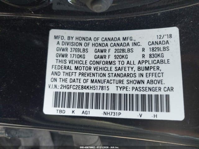 2019 HONDA CIVIC SPORT 9
