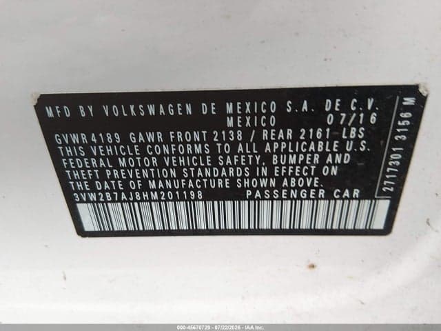 2017 VOLKSWAGEN JETTA 1.4T S 9