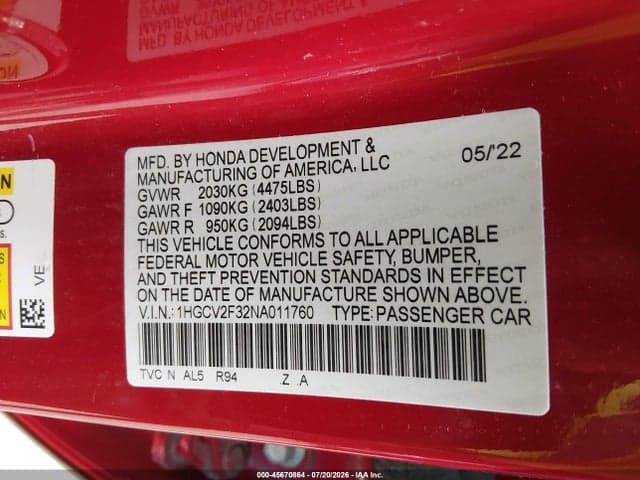 2022 HONDA ACCORD SPORT 2.0T 9