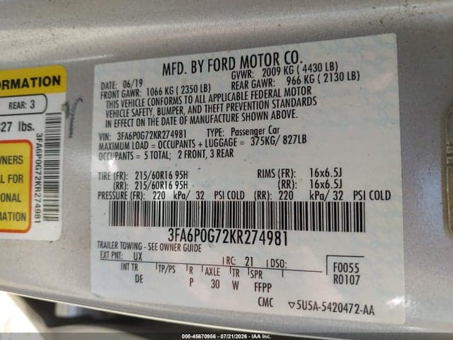 2019 FORD FUSION S 9
