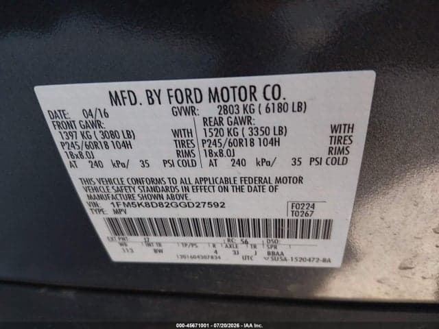 2016 FORD EXPLORER XLT 9