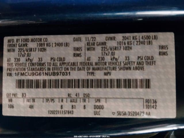 2022 FORD ESCAPE SE 9