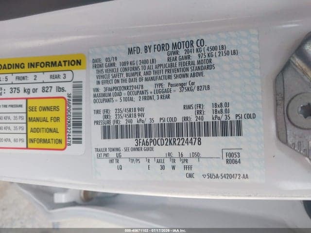 2019 FORD FUSION SEL 9