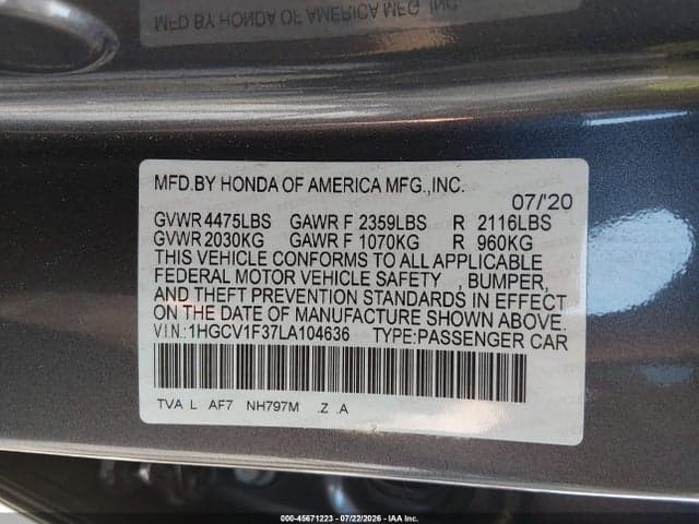 2020 HONDA ACCORD SPORT 9
