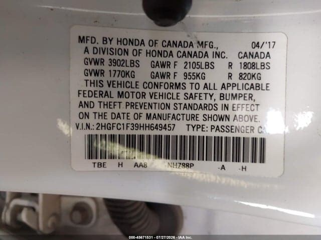 2017 HONDA CIVIC EX-T 9