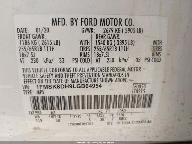 2020 FORD EXPLORER XLT 9
