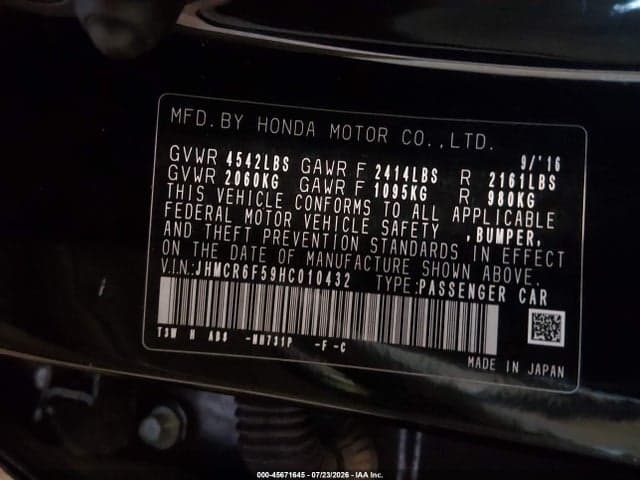 2017 HONDA ACCORD HYBRID EX-L 9