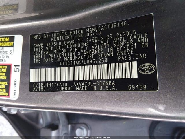 2020 TOYOTA CAMRY LE 9