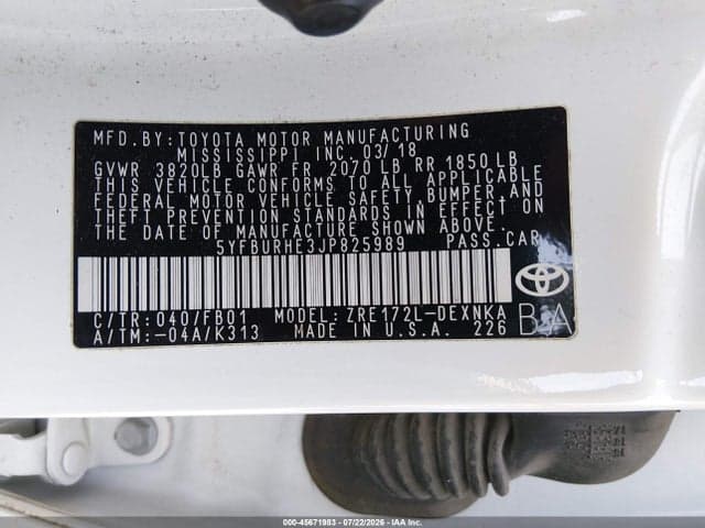 2018 TOYOTA COROLLA LE 9