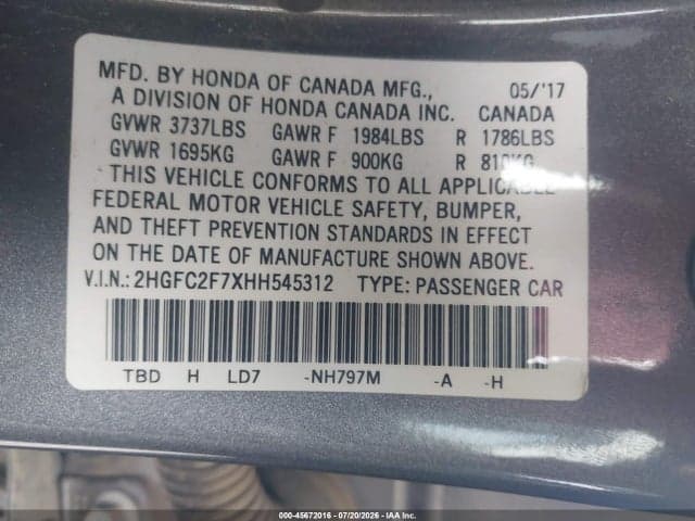 2017 HONDA CIVIC EX 9