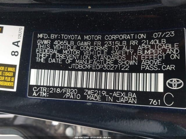 2023 TOYOTA COROLLA HYBRID LE 9