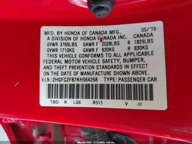 2019 HONDA CIVIC SPORT 9
