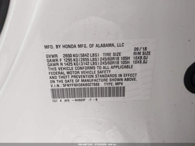 2019 HONDA PILOT EX 9