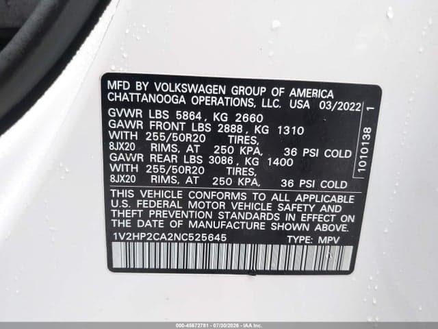 2022 VOLKSWAGEN ATLAS 2.0T SE W/TECHNOLOGY 9