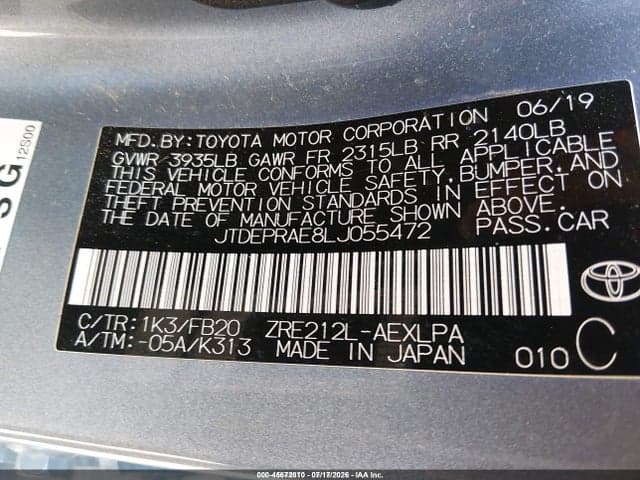 2020 TOYOTA COROLLA LE 9