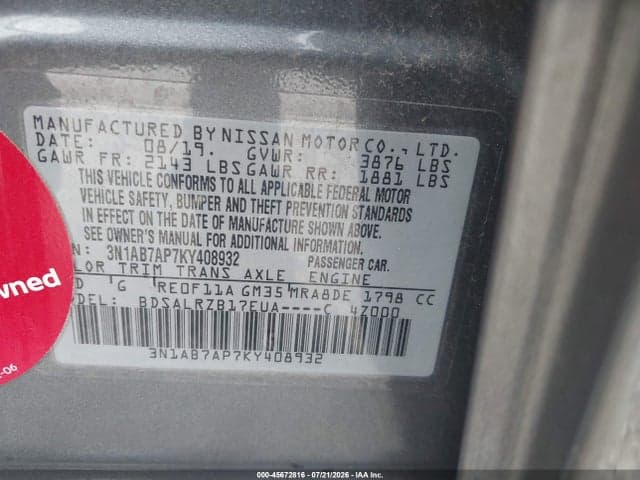 2019 NISSAN SENTRA SR 9