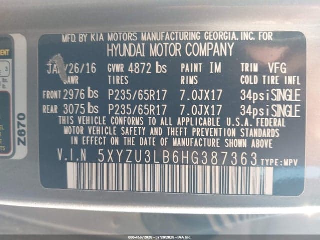 2017 HYUNDAI SANTA FE SPORT 2.4L 9