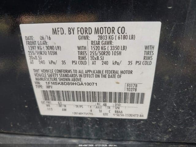 2017 FORD EXPLORER XLT 9