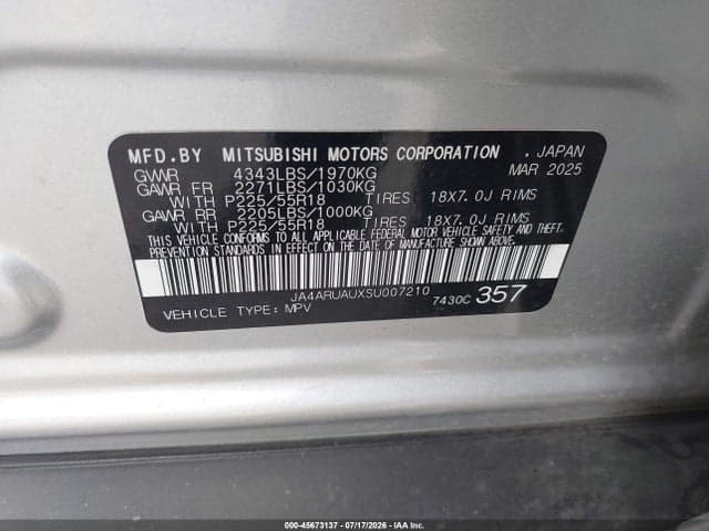 2025 MITSUBISHI OUTLANDER SPORT 2.0 ES AWC/2.0 LE AWC/2.0 S AWC/2.0 SE AWC/2.0 TRAIL EDITION AWC 9