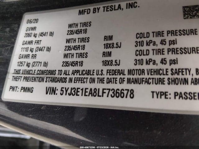 2020 TESLA MODEL 3 STANDARD RANGE PLUS REAR-WHEEL DRIVE/STANDARD RANGE REAR-WHEEL DRIVE 9