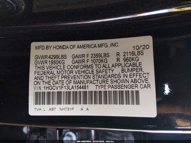 2020 HONDA ACCORD LX 9