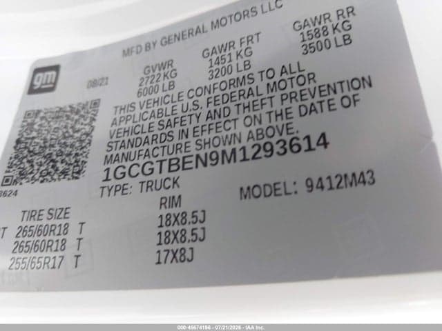 2021 CHEVROLET COLORADO 4WD SHORT BOX WT 9