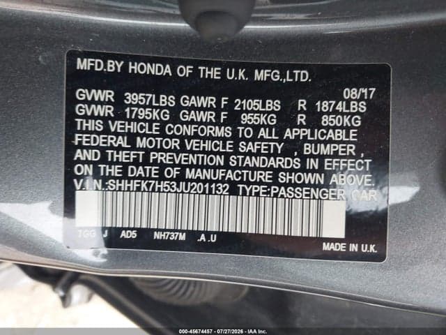 2018 HONDA CIVIC EX 9