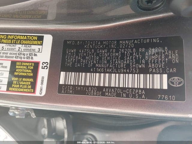 2020 TOYOTA CAMRY XSE 9