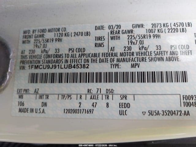 2020 FORD ESCAPE TITANIUM 9