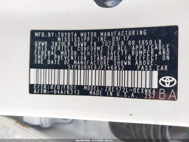 2018 TOYOTA COROLLA LE 9