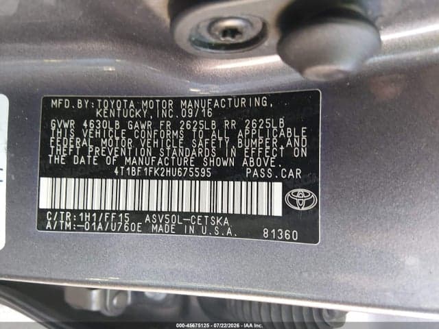 2017 TOYOTA CAMRY SE 9