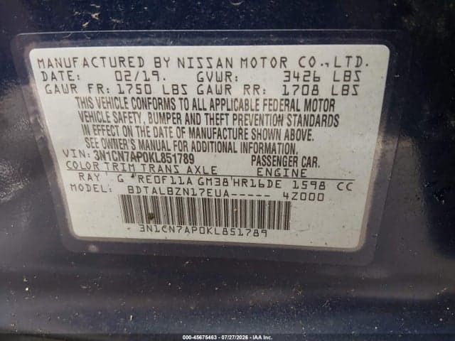 2019 NISSAN VERSA 1.6 SV 9