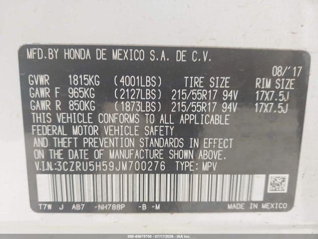 2018 HONDA HR-V EX 9