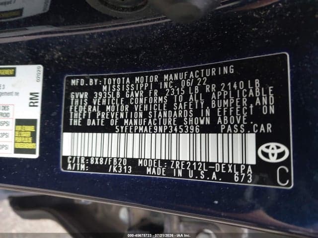 2022 TOYOTA COROLLA LE 9