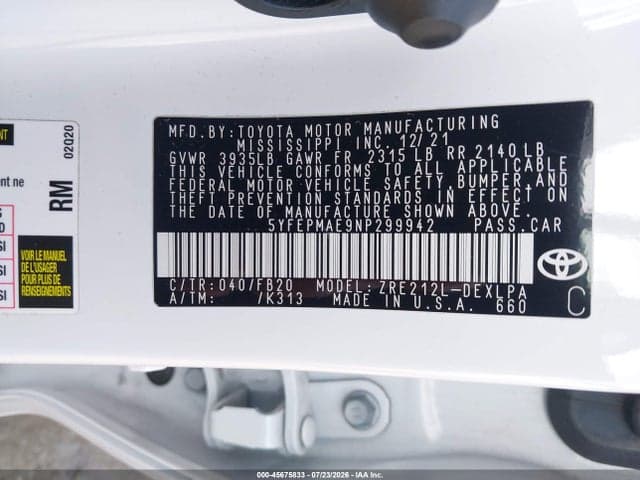 2022 TOYOTA COROLLA LE 9