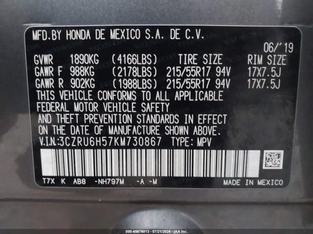 2019 HONDA HR-V EX 9