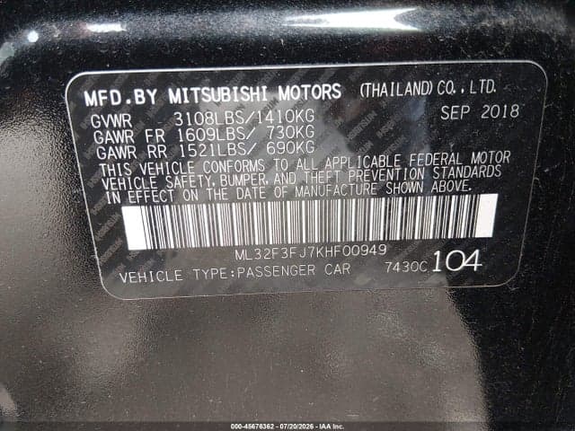 2019 MITSUBISHI MIRAGE G4 ES 9