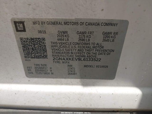 2020 CHEVROLET EQUINOX FWD LT 1.5L TURBO 9