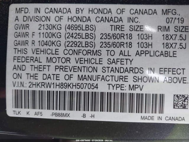 2019 HONDA CR-V EX-L 9