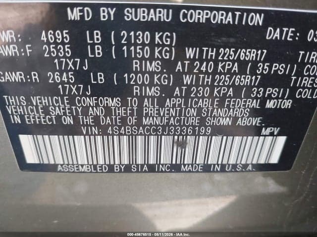 2018 SUBARU OUTBACK 2.5I PREMIUM 3
