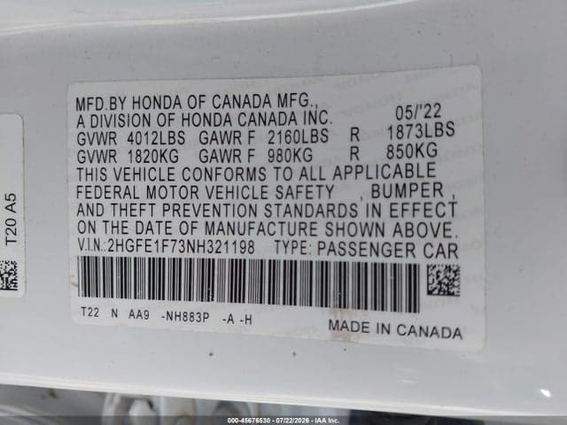 2022 HONDA CIVIC EX 9