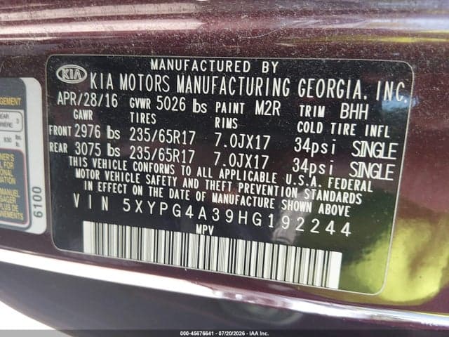 2017 KIA SORENTO 2.4L LX 9