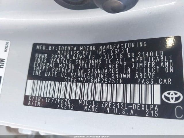 2021 TOYOTA COROLLA LE 9