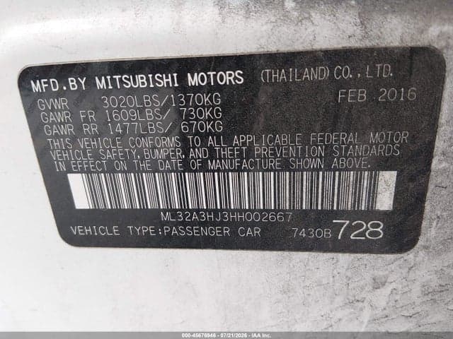 2017 MITSUBISHI MIRAGE ES 9