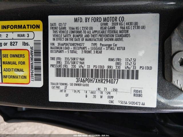 2017 FORD FUSION SE 9