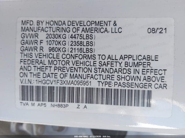 2021 HONDA ACCORD SPORT 9